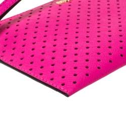 Pre Owned حقيبة صغيرة مايكل كورس حمالة معصم جت ست جلد مخرمة وردية زاهية