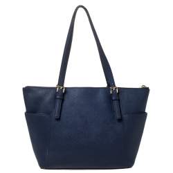 Pre Owned حقيبة يد مايكل ماي كل كورس جيت سيت سحاب علوي متوسطة جلد زرقاء