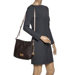 Pre Owned Michael Michael Kors Brown Coated Canvas and Leather Jet Set Travel Messenger Bag