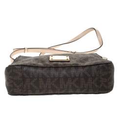 Pre Owned Michael Michael Kors Brown Coated Canvas and Leather Jet Set Travel Messenger Bag
