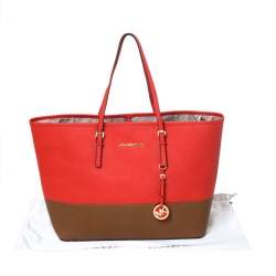 Pre Owned حقيبة يد مايكل مايكل كورس جت ست جلد بنية/ برتقالية