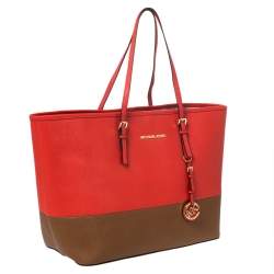 Pre Owned حقيبة يد مايكل مايكل كورس جت ست جلد بنية/ برتقالية