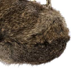 Pre Owned حقيبة كتف مايكل مايكل كورس سلسلة إطار جلد وفرو صناعي بنية فاتحة