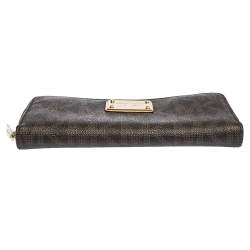 Pre Owned محفظة مايكل كورس بسحاب ملتف كانفاس مقوى مطبوع نقشة شعار الماركة بني