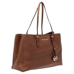 Pre Owned MICHAEL Michael Kors Tan Leather Jet Set Travel Tote