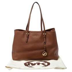 Pre Owned MICHAEL Michael Kors Tan Leather Jet Set Travel Tote