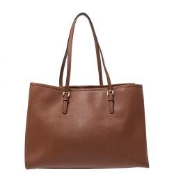 Pre Owned MICHAEL Michael Kors Tan Leather Jet Set Travel Tote