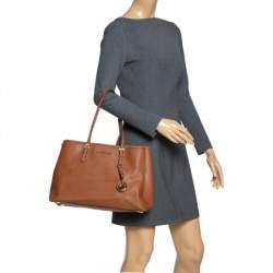 Pre Owned MICHAEL Michael Kors Tan Leather Jet Set Travel Tote