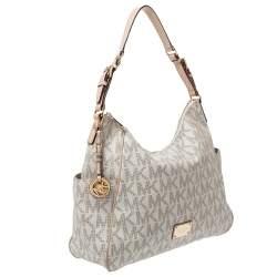 مملوكة مسبقًا حقيبة كتف مايكل مايكل كورس جت ست جلد وكانفاس مقوى شهيرة بيج/ بيج فاتحة