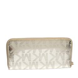 مملوكة مسبقًا Michael Kors Metallic Gold Mirror Signature PVC Zip Around Wallet