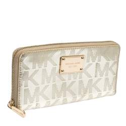 مملوكة مسبقًا Michael Kors Metallic Gold Mirror Signature PVC Zip Around Wallet