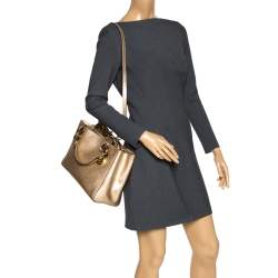 Pre Owned MICHAEL Michael Kors Metallic Gold Leather Medium Cynthia Tote