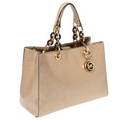 Pre Owned MICHAEL Michael Kors Metallic Gold Leather Medium Cynthia Tote