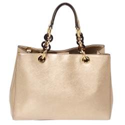 Pre Owned MICHAEL Michael Kors Metallic Gold Leather Medium Cynthia Tote