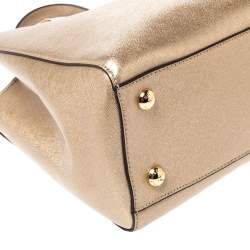 Pre Owned MICHAEL Michael Kors Metallic Gold Leather Medium Cynthia Tote