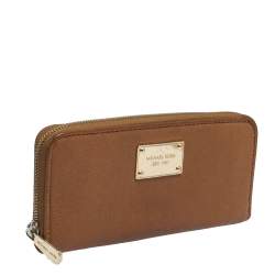 مملوكة مسبقًا Michael Kors Brown Leather Jet Set Zip Around Wallet