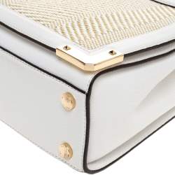 Pre Owned Michael Kors White Leather and Straw Medium Kinsley Accordion Tote