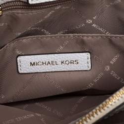 Pre Owned Michael Kors White Leather and Straw Medium Kinsley Accordion Tote