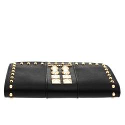 Pre Owned Michael Kors Black Leather Adele Studded Wrislet Wallet
