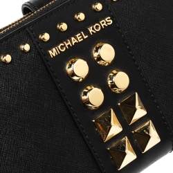 Pre Owned Michael Kors Black Leather Adele Studded Wrislet Wallet