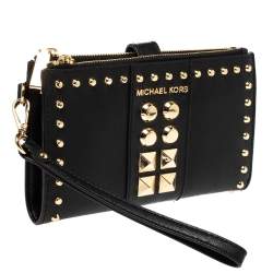 Pre Owned Michael Kors Black Leather Adele Studded Wrislet Wallet