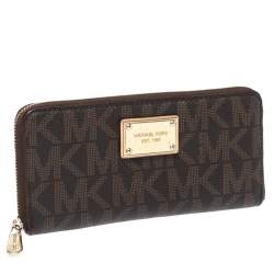 مملوكة مسبقًا محفظة مايكل كورس سحاب ملتف كانفاس مقوى شهير بنية