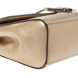 Pre Owned Michael Kors Metallic Gold Leather Mini Ava Top Handle Bag