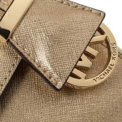 Pre Owned Michael Kors Metallic Gold Leather Mini Ava Top Handle Bag