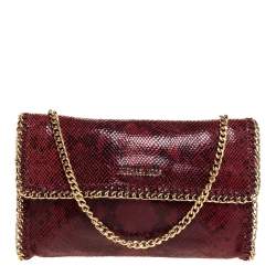 Pre Owned Michael Kors Red Snakeskin Effect Leather Chain Shoulder Bag