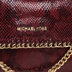 Pre Owned Michael Kors Red Snakeskin Effect Leather Chain Shoulder Bag