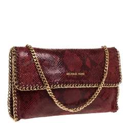 Pre Owned Michael Kors Red Snakeskin Effect Leather Chain Shoulder Bag