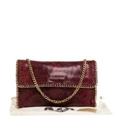 Pre Owned Michael Kors Red Snakeskin Effect Leather Chain Shoulder Bag