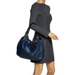 Pre Owned حقيبة كتف مايكل كورس كامبو جلد أزرق كبيرة برباط