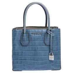 Pre Owned حقيبة مايكل كورس ميني ميرسر جلد نقشة تمساح زرقاء