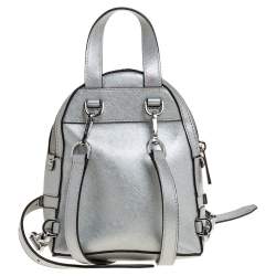 Pre Owned Michael Kors Silver Leather Mini Rhea Backpack