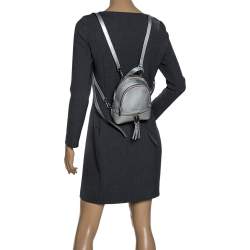 Pre Owned Michael Kors Silver Leather Mini Rhea Backpack