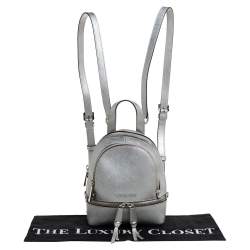 Pre Owned Michael Kors Silver Leather Mini Rhea Backpack