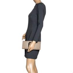 Pre Owned Michael Michael Kors Light Olive Python Effect Leather Sutton Clutch