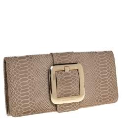 Pre Owned Michael Michael Kors Light Olive Python Effect Leather Sutton Clutch