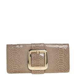 Pre Owned Michael Michael Kors Light Olive Python Effect Leather Sutton Clutch
