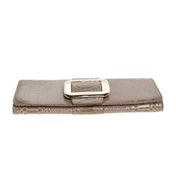 Pre Owned Michael Michael Kors Light Olive Python Effect Leather Sutton Clutch