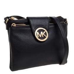 Pre Owned Michael Kors Black Leather Fulton Crossbody Bag