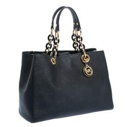 Pre Owned MICHAEL Michael Kors Black Leather Medium Cynthia Tote