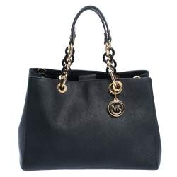 Pre Owned MICHAEL Michael Kors Black Leather Medium Cynthia Tote