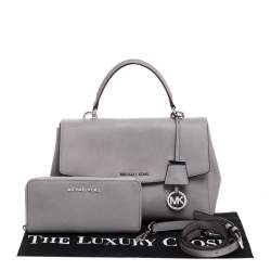 Pre Owned Michael Kors Grey Leather Medium Ava Top Handle Bag