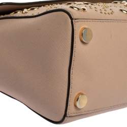 Pre Owned Michael Kors Pink Studded Leather Medium Ava Top Handle Bag