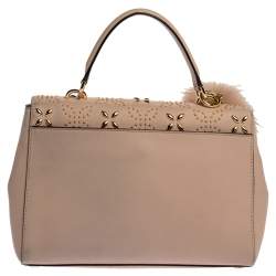 Pre Owned Michael Kors Pink Studded Leather Medium Ava Top Handle Bag