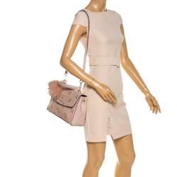 Pre Owned Michael Kors Pink Studded Leather Medium Ava Top Handle Bag