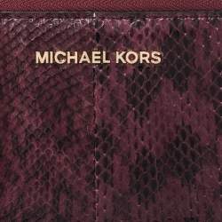 Pre Owned Michael Kors Burgundy Python Zip Around Wristlet Wallet