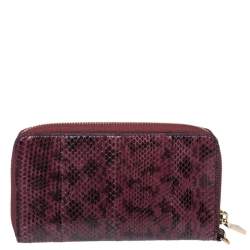 Pre Owned Michael Kors Burgundy Python Zip Around Wristlet Wallet